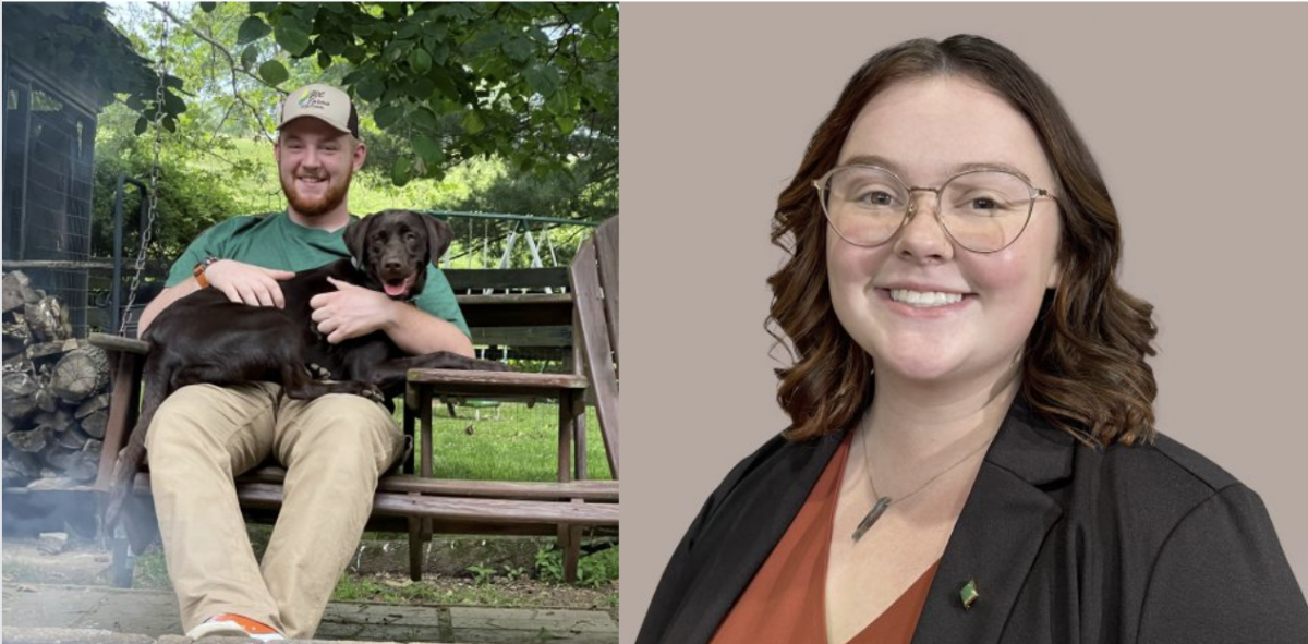 Pictures of Student Government Speaker Alex Cecil (left) and Vice Speaker Hannah Everhart (right) on the elections page of the Student Government website.